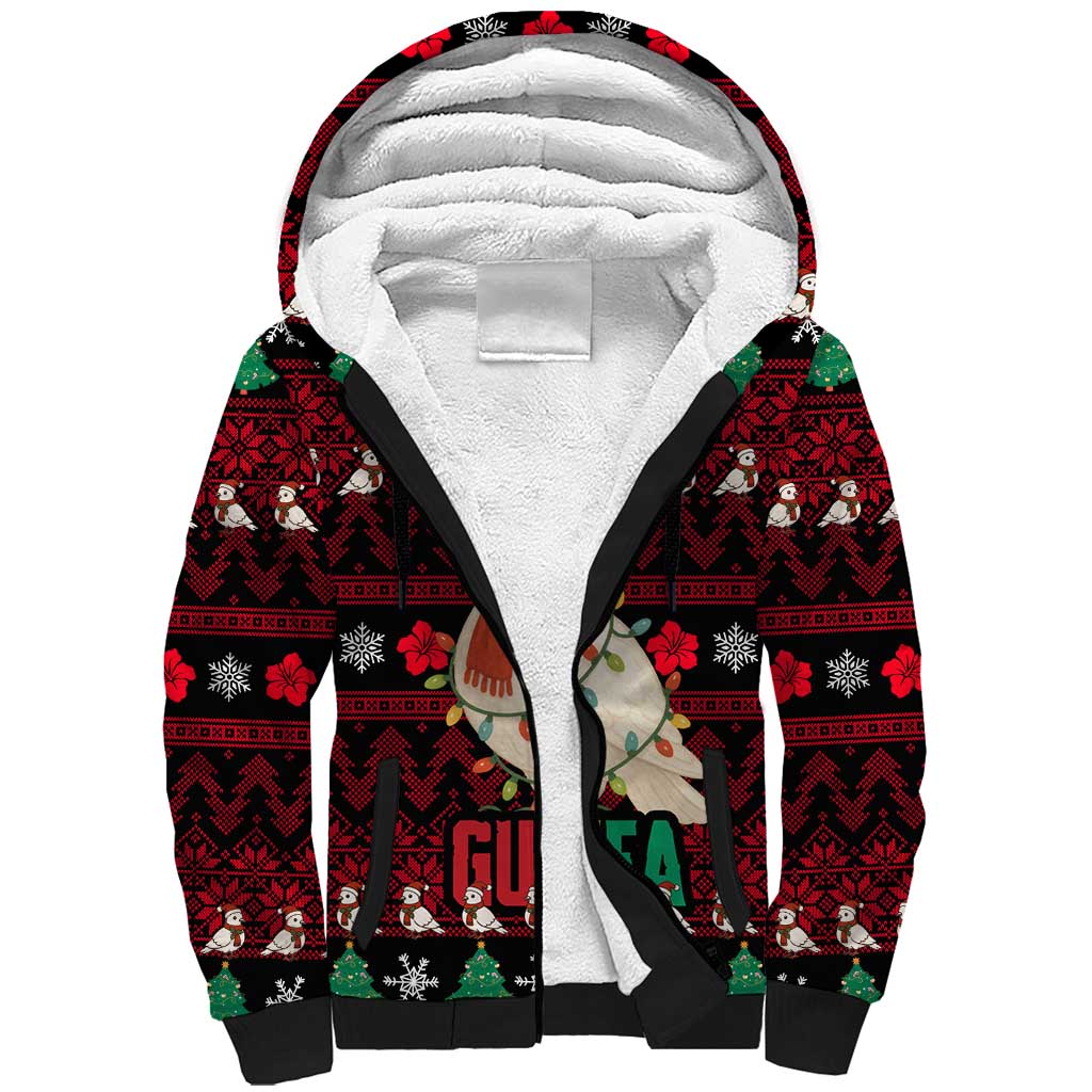 Guinea Christmas Sherpa Hoodie Festive Dove String Lights and Red Black Holiday - African Pride