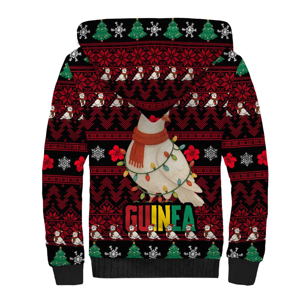 Guinea Christmas Sherpa Hoodie Festive Dove String Lights and Red Black Holiday - African Pride