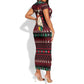 Guinea Christmas Short Sleeve Bodycon Dress Festive Dove String Lights and Red Black Holiday - African Pride