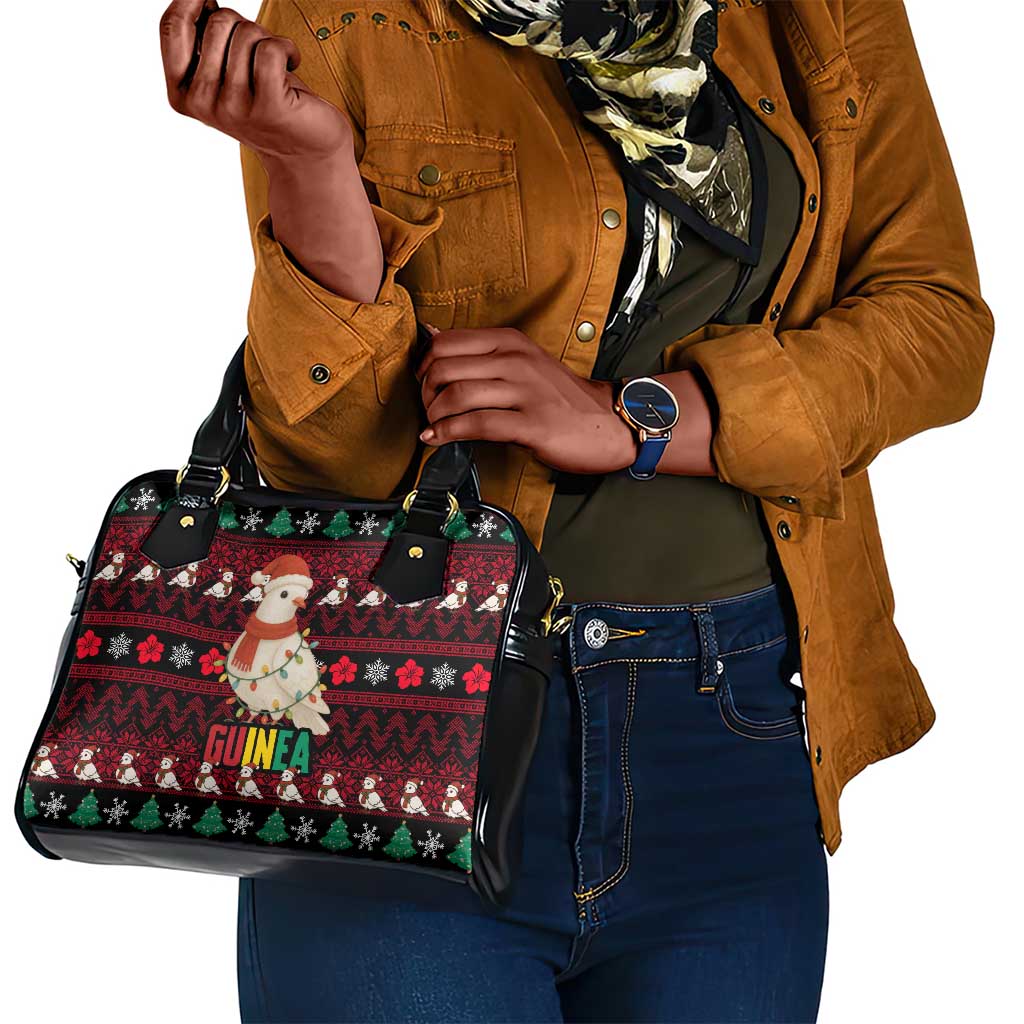 Guinea Christmas Shoulder Handbag Festive Dove String Lights and Red Black Holiday - African Pride