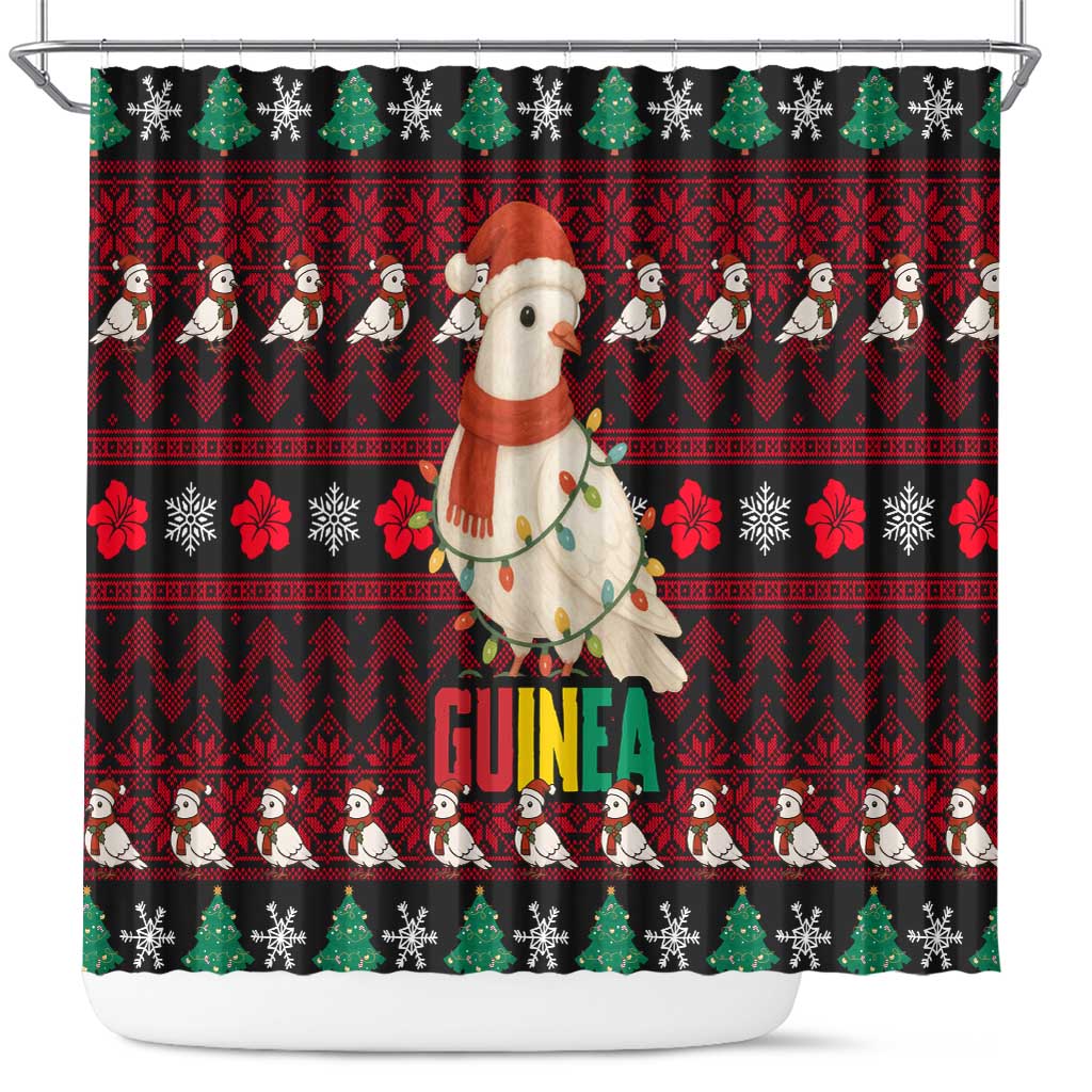 Guinea Christmas Shower Curtain Festive Dove String Lights and Red Black Holiday - African Pride