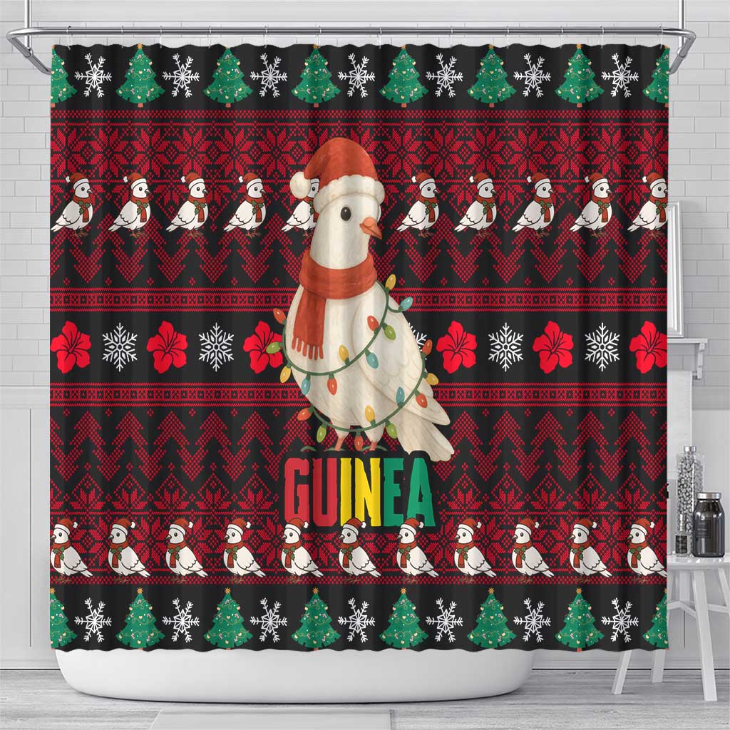 Guinea Christmas Shower Curtain Festive Dove String Lights and Red Black Holiday - African Pride