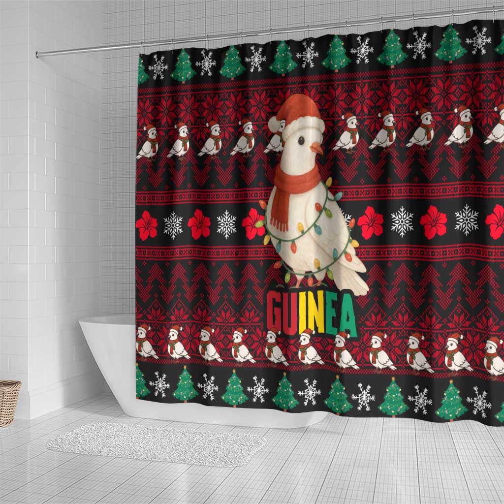 Guinea Christmas Shower Curtain Festive Dove String Lights and Red Black Holiday - African Pride
