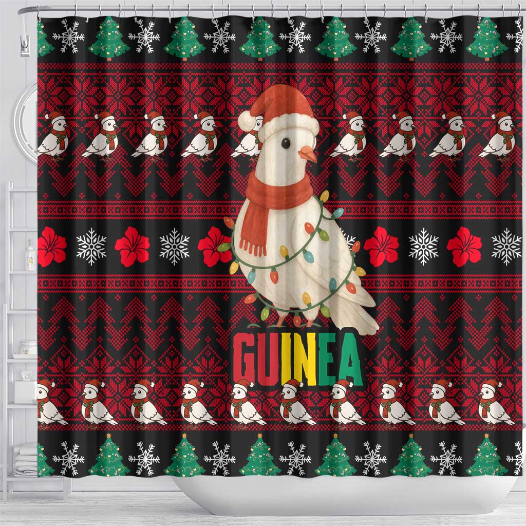 Guinea Christmas Shower Curtain Festive Dove String Lights and Red Black Holiday - African Pride