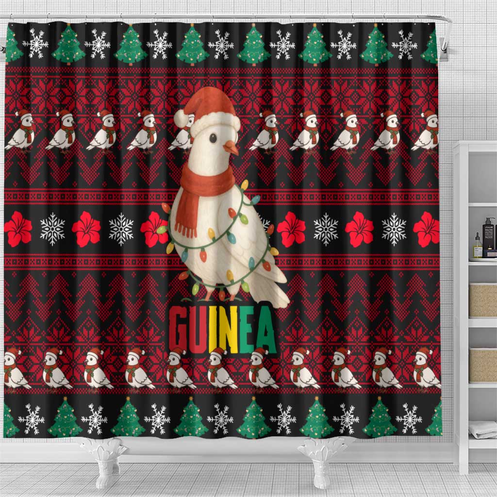 Guinea Christmas Shower Curtain Festive Dove String Lights and Red Black Holiday - African Pride