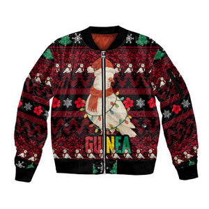Guinea Christmas Sleeve Zip Bomber Jacket Festive Dove String Lights and Red Black Holiday - African Pride