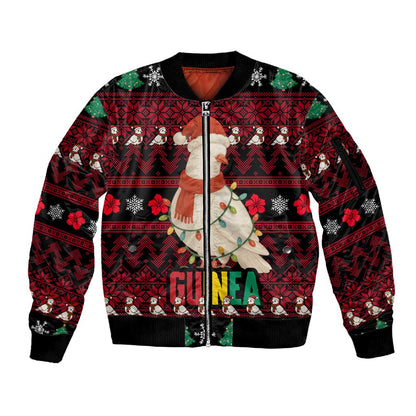Guinea Christmas Sleeve Zip Bomber Jacket Festive Dove String Lights and Red Black Holiday - African Pride