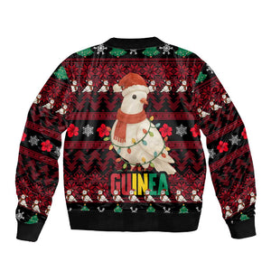 Guinea Christmas Sleeve Zip Bomber Jacket Festive Dove String Lights and Red Black Holiday - African Pride