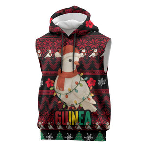 Guinea Christmas Sleeveless Hoodie Festive Dove String Lights and Red Black Holiday - African Pride
