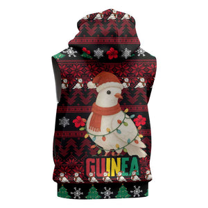 Guinea Christmas Sleeveless Hoodie Festive Dove String Lights and Red Black Holiday - African Pride
