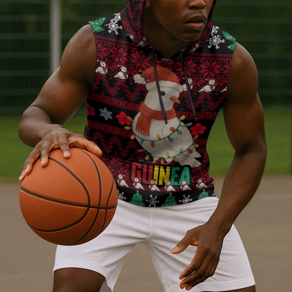 Guinea Christmas Sleeveless Hoodie Festive Dove String Lights and Red Black Holiday - African Pride