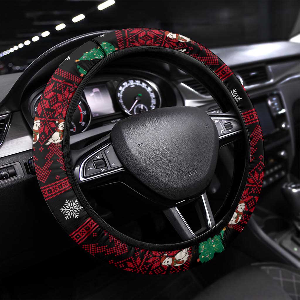Guinea Christmas Steering Wheel Cover Festive Dove String Lights and Red Black Holiday - African Pride