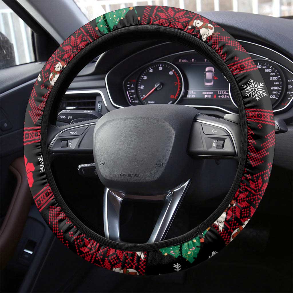Guinea Christmas Steering Wheel Cover Festive Dove String Lights and Red Black Holiday - African Pride