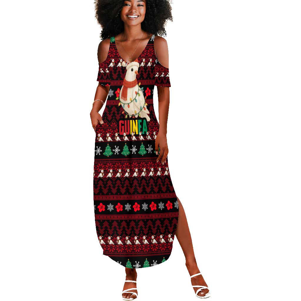 Guinea Christmas Summer Maxi Dress Festive Dove String Lights and Red Black Holiday - African Pride