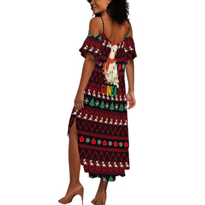 Guinea Christmas Summer Maxi Dress Festive Dove String Lights and Red Black Holiday - African Pride