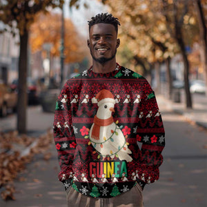 Guinea Christmas Sweatshirt Festive Dove String Lights and Red Black Holiday - African Pride