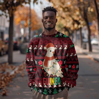 Guinea Christmas Sweatshirt Festive Dove String Lights and Red Black Holiday - African Pride
