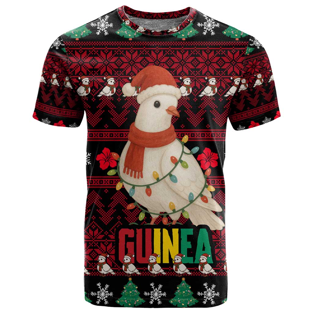 Guinea Christmas T shirt Festive Dove String Lights and Red Black Holiday - African Pride