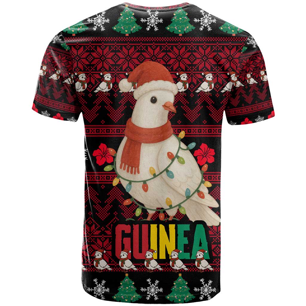 Guinea Christmas T shirt Festive Dove String Lights and Red Black Holiday - African Pride