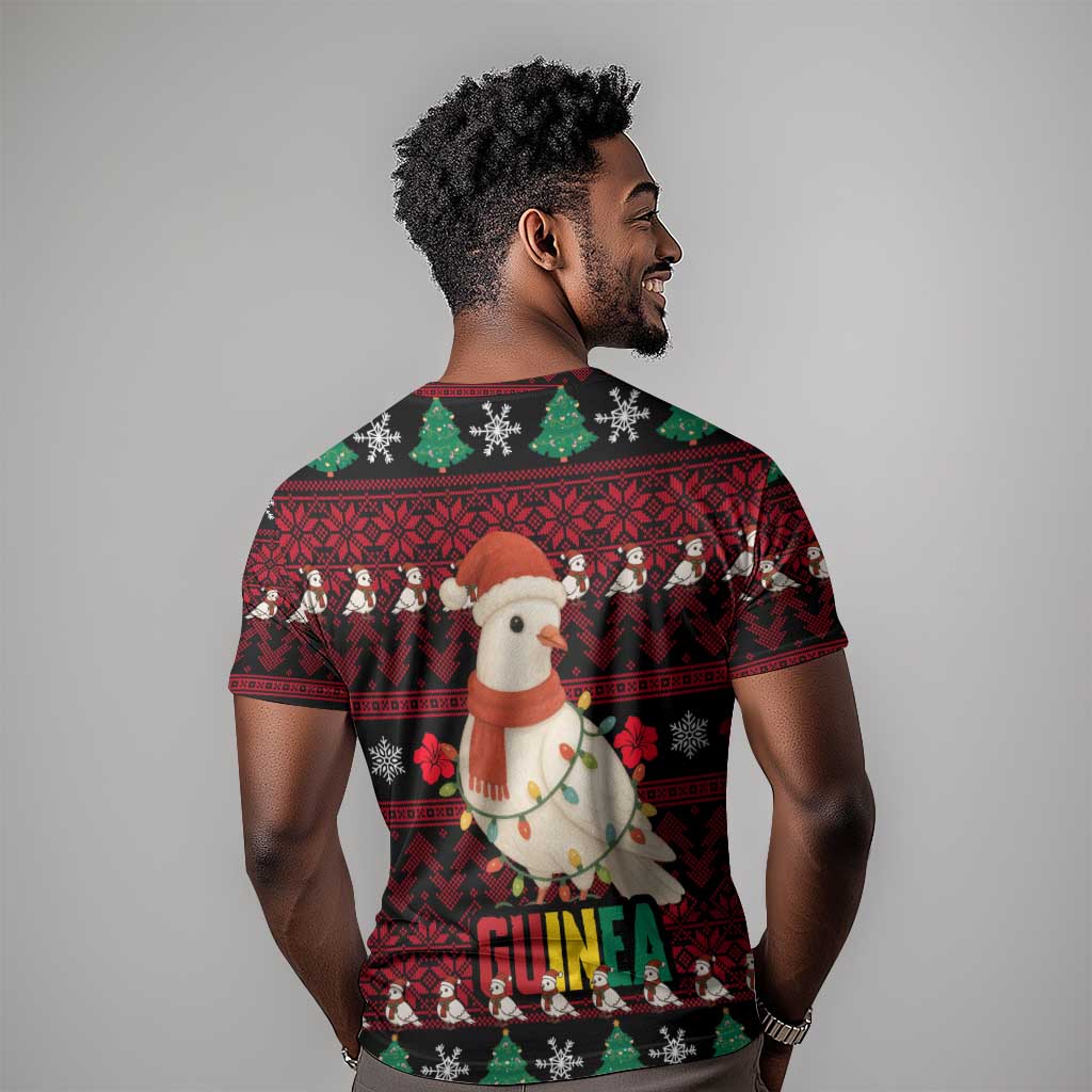 Guinea Christmas T shirt Festive Dove String Lights and Red Black Holiday - African Pride