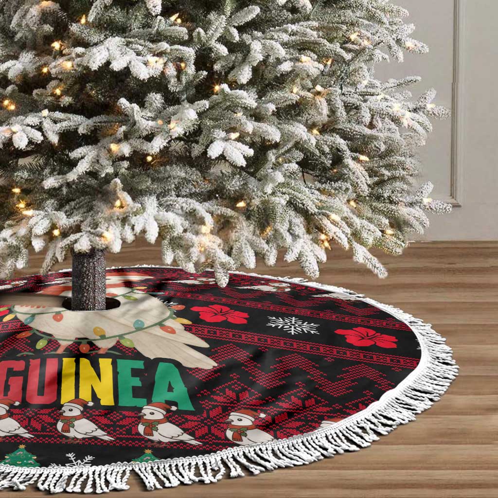 Guinea Christmas Tree Skirt Festive Dove String Lights and Red Black Holiday - African Pride