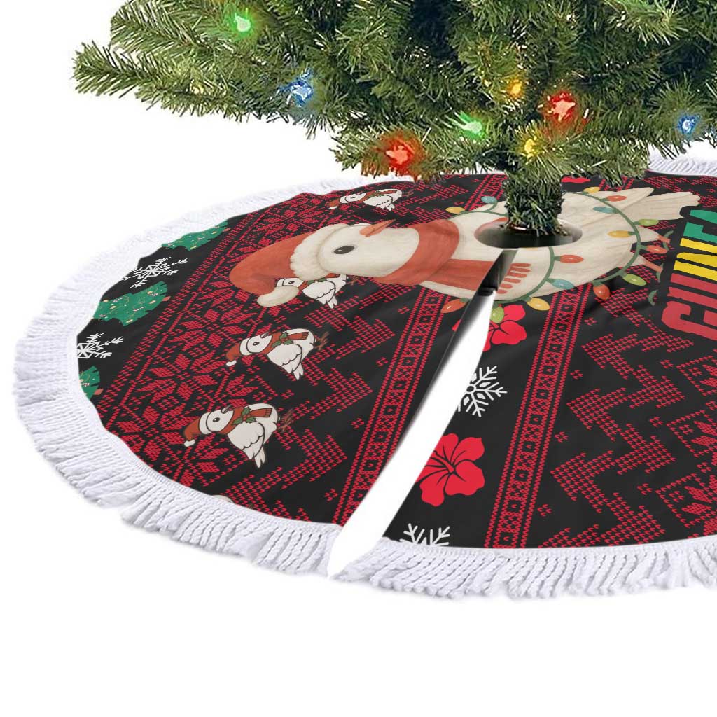 Guinea Christmas Tree Skirt Festive Dove String Lights and Red Black Holiday - African Pride