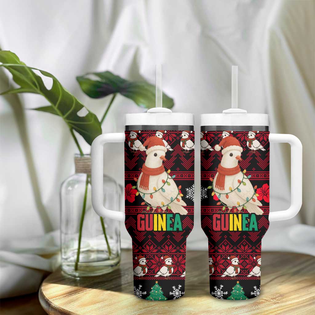 Guinea Christmas Tumbler With Handle Festive Dove String Lights and Red Black Holiday - African Pride
