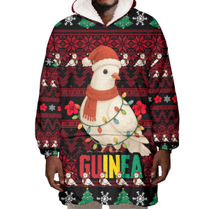 Guinea Christmas Wearable Blanket Hoodie Festive Dove String Lights and Red Black Holiday - African Pride