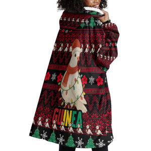 Guinea Christmas Wearable Blanket Hoodie Festive Dove String Lights and Red Black Holiday - African Pride