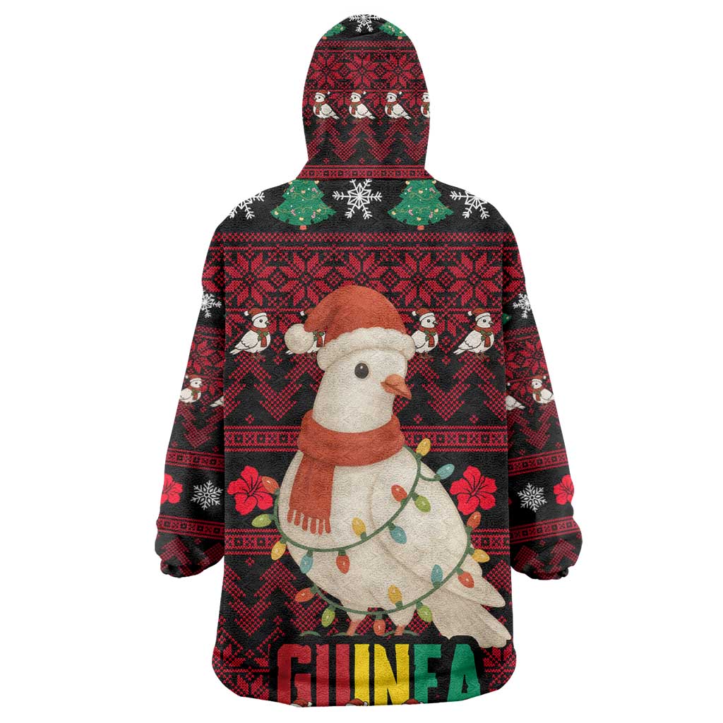 Guinea Christmas Wearable Blanket Hoodie Festive Dove String Lights and Red Black Holiday - African Pride