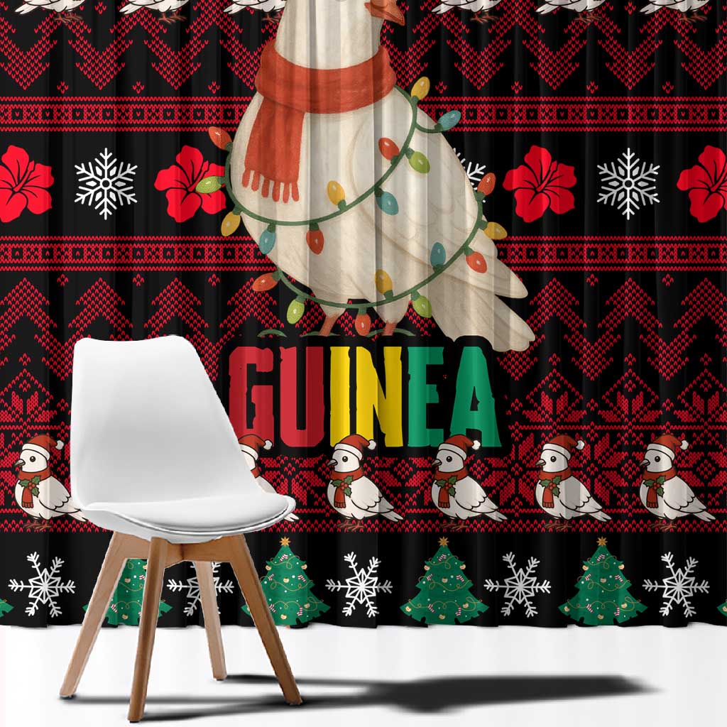 Guinea Christmas Window Curtain Festive Dove String Lights and Red Black Holiday - African Pride