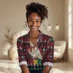 Guinea Christmas Women Casual Shirt Festive Dove String Lights and Red Black Holiday - African Pride