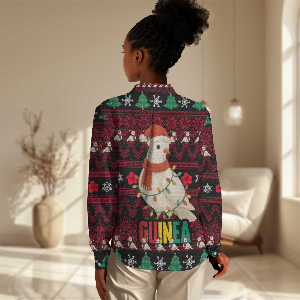 Guinea Christmas Women Casual Shirt Festive Dove String Lights and Red Black Holiday - African Pride