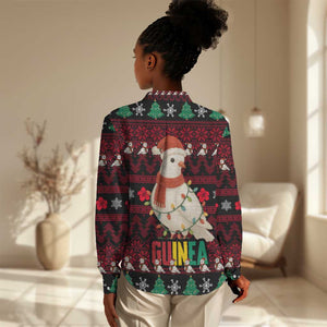 Guinea Christmas Women Casual Shirt Festive Dove String Lights and Red Black Holiday - African Pride