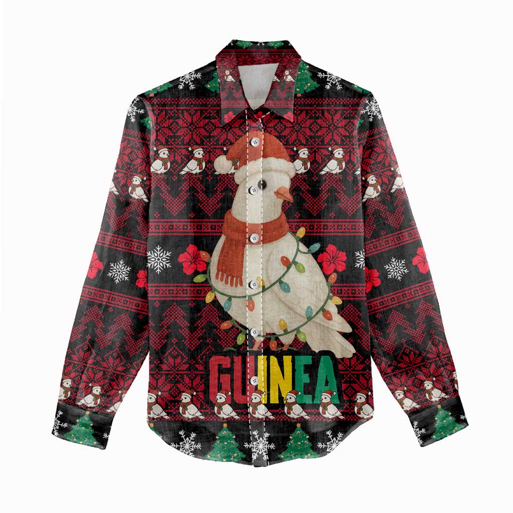 Guinea Christmas Women Casual Shirt Festive Dove String Lights and Red Black Holiday - African Pride