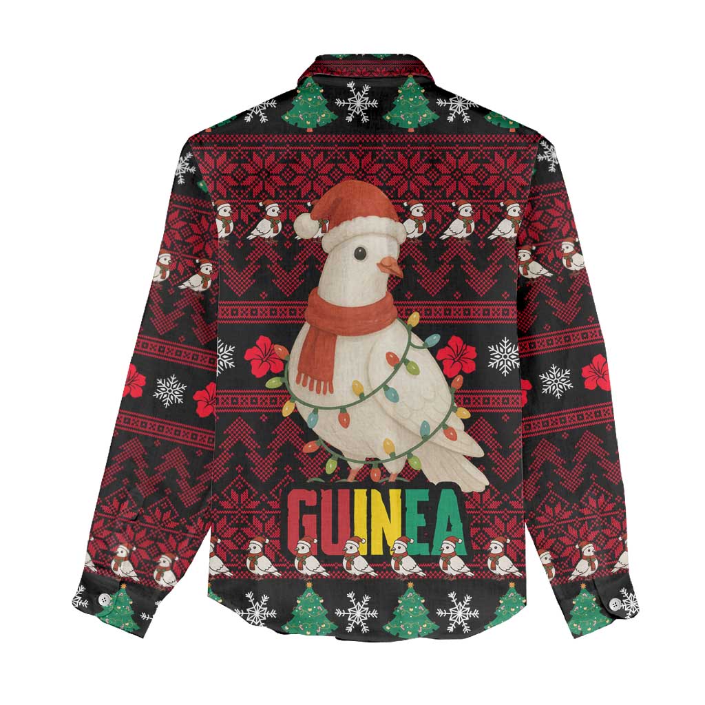 Guinea Christmas Women Casual Shirt Festive Dove String Lights and Red Black Holiday - African Pride