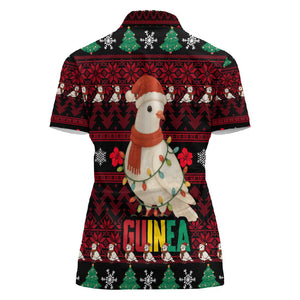 Guinea Christmas Women Polo Shirt Festive Dove String Lights and Red Black Holiday - African Pride