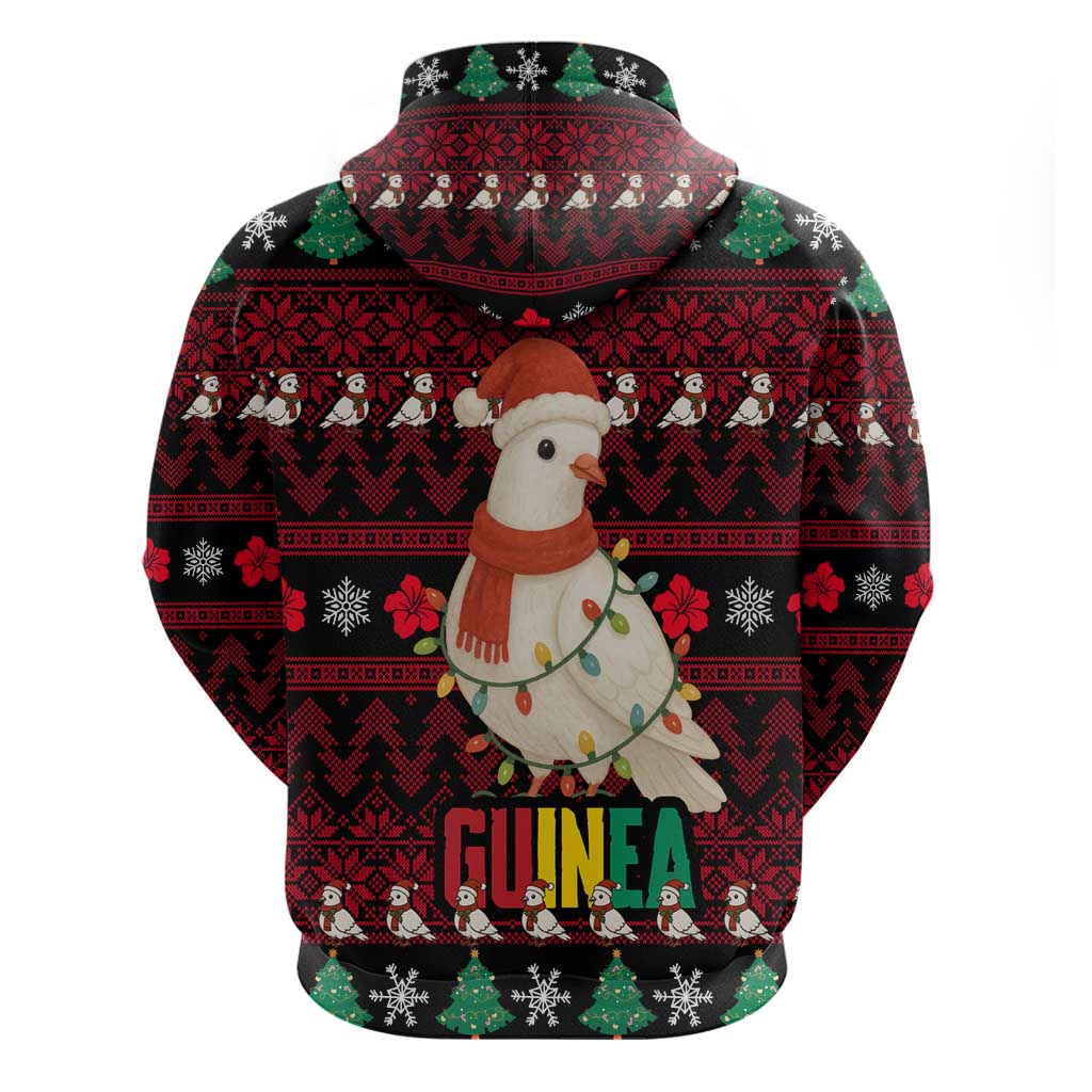Guinea Christmas Zip Hoodie Festive Dove String Lights and Red Black Holiday - African Pride