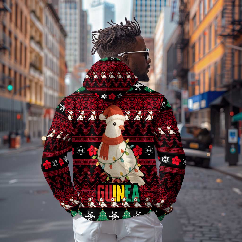 Guinea Christmas Zip Hoodie Festive Dove String Lights and Red Black Holiday - African Pride