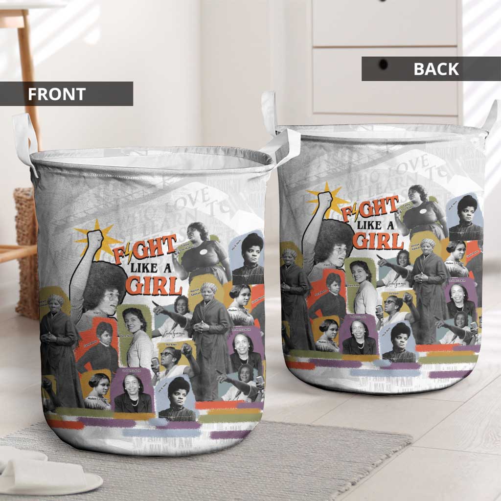 Black History Fight Like A Girl Laundry Basket African Feminist Icons and Bold Retro Art Style - African Pride