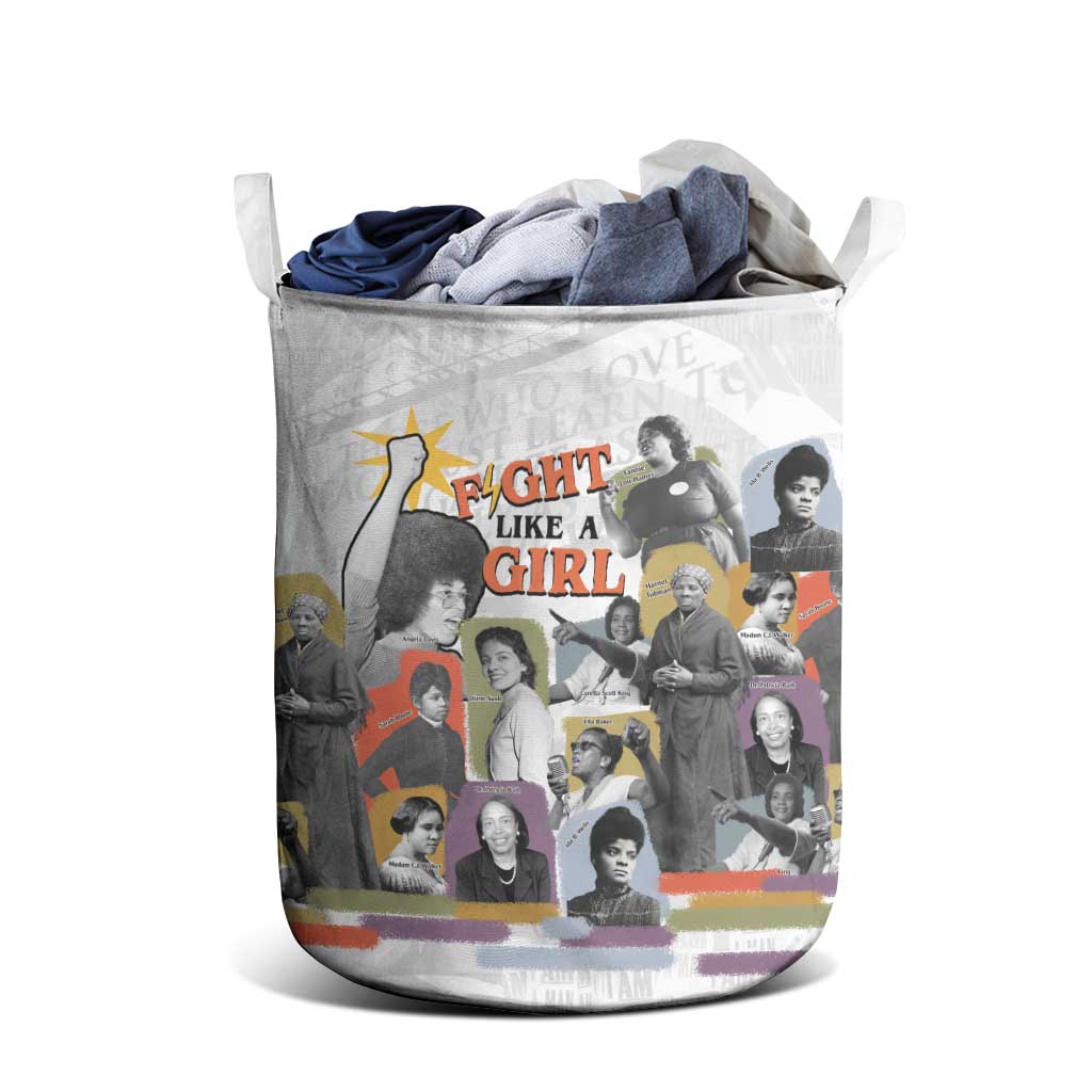 Black History Fight Like A Girl Laundry Basket African Feminist Icons and Bold Retro Art Style - African Pride