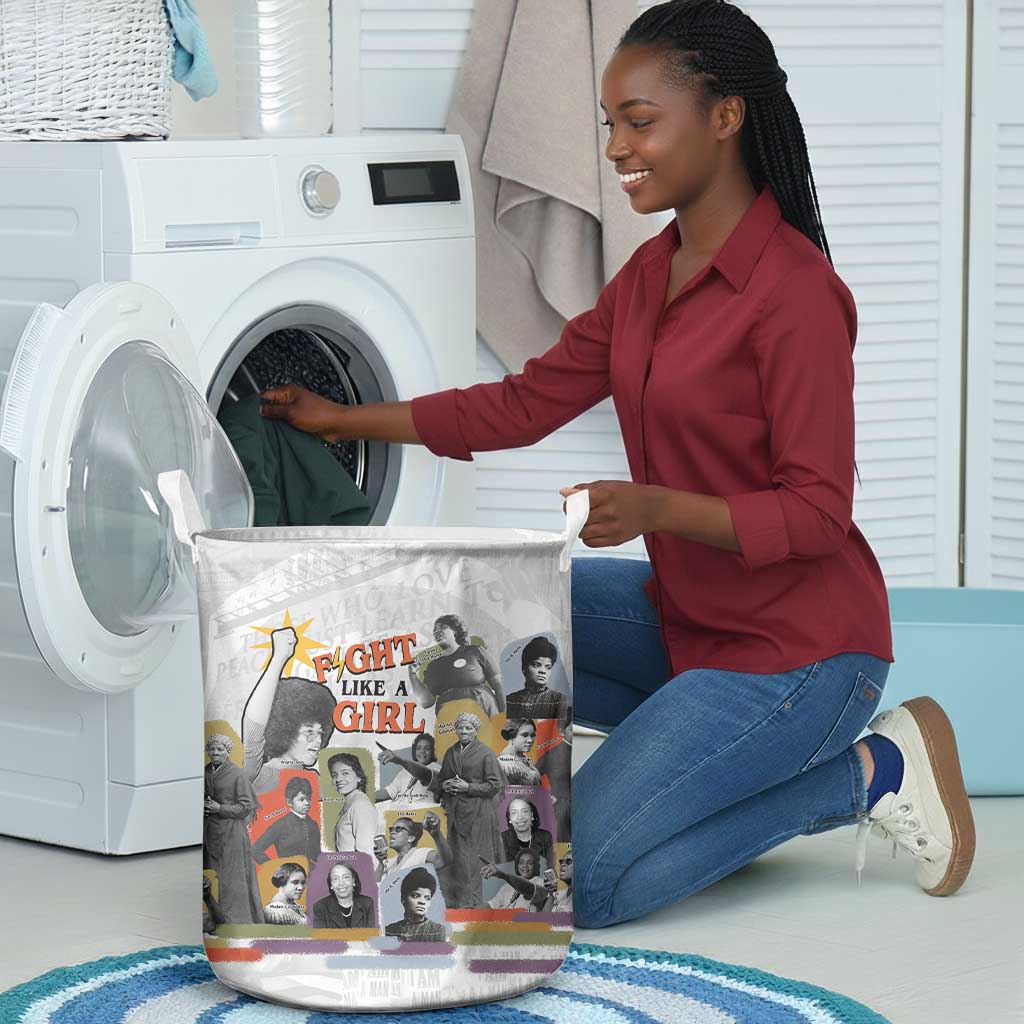 Black History Fight Like A Girl Laundry Basket African Feminist Icons and Bold Retro Art Style - African Pride