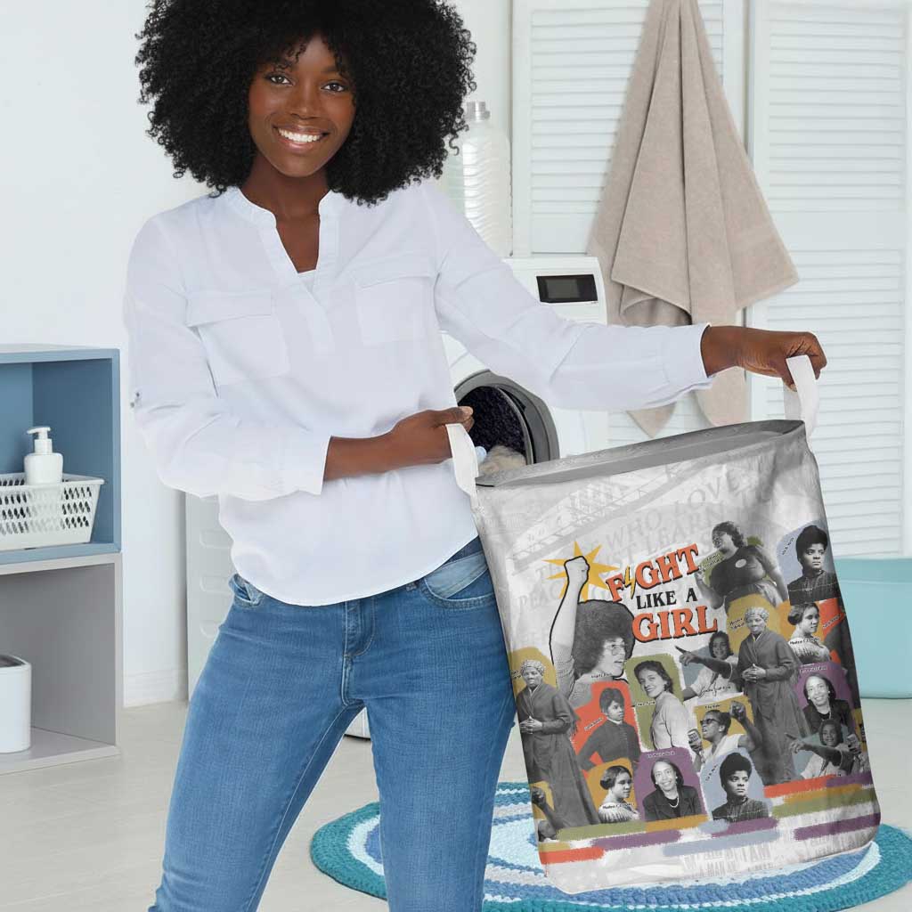 Black History Fight Like A Girl Laundry Basket African Feminist Icons and Bold Retro Art Style - African Pride