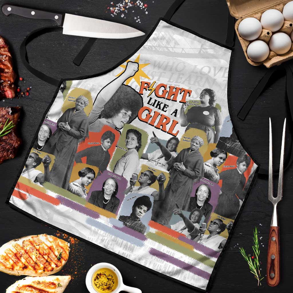 Black History Fight Like A Girl Apron African Feminist Icons and Bold Retro Art Style - African Pride
