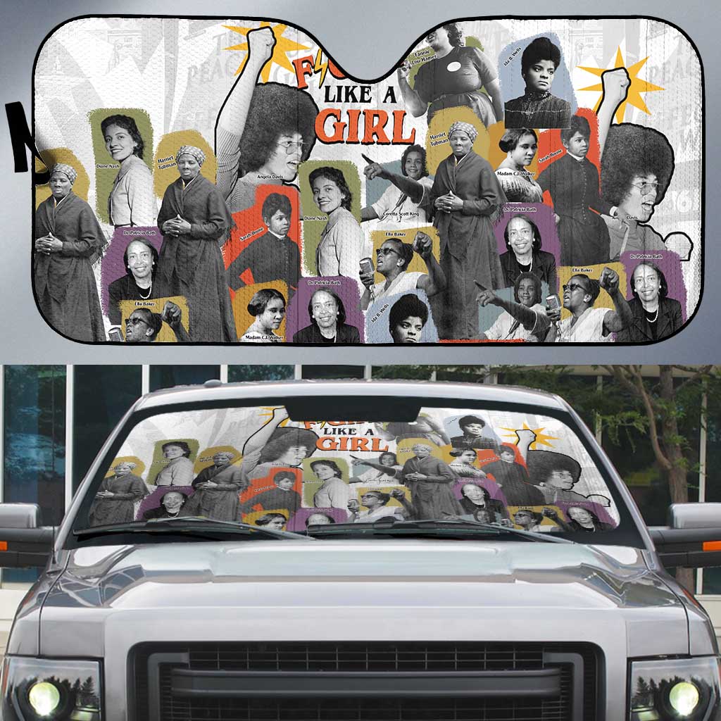 Black History Fight Like A Girl Auto Sun Shade African Feminist Icons and Bold Retro Art Style - African Pride