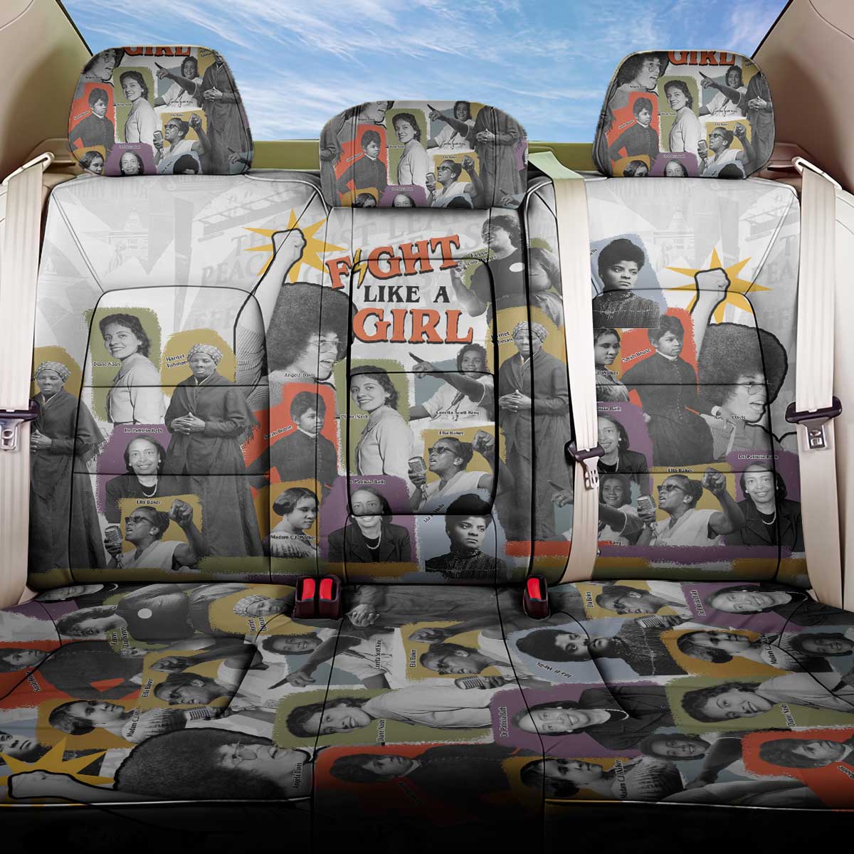 Black History Fight Like A Girl Back Car Seat Cover African Feminist Icons and Bold Retro Art Style - African Pride