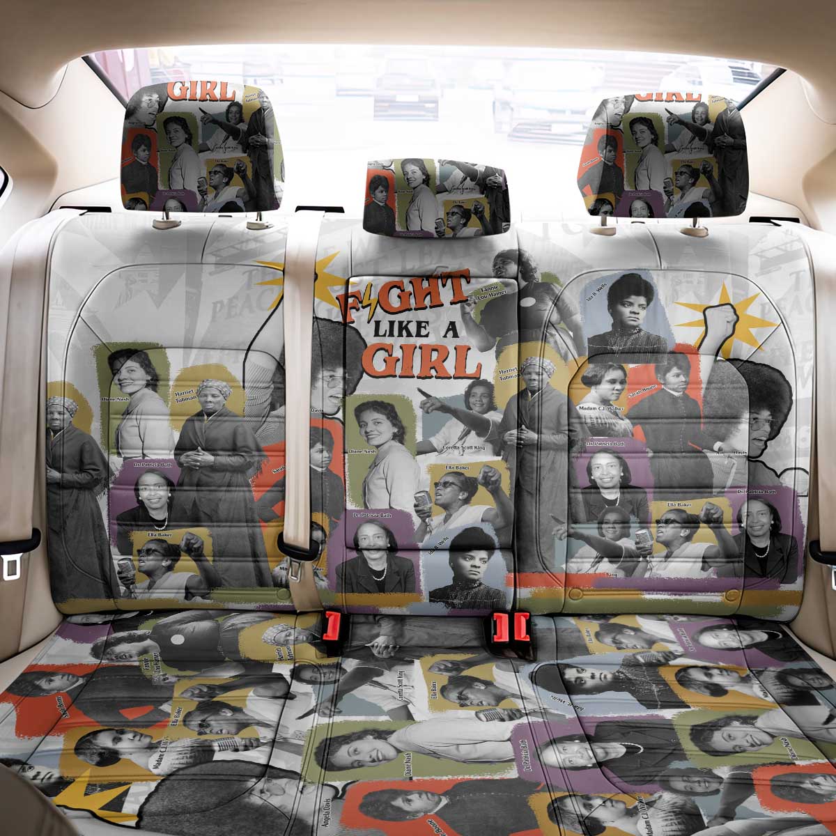 Black History Fight Like A Girl Back Car Seat Cover African Feminist Icons and Bold Retro Art Style - African Pride