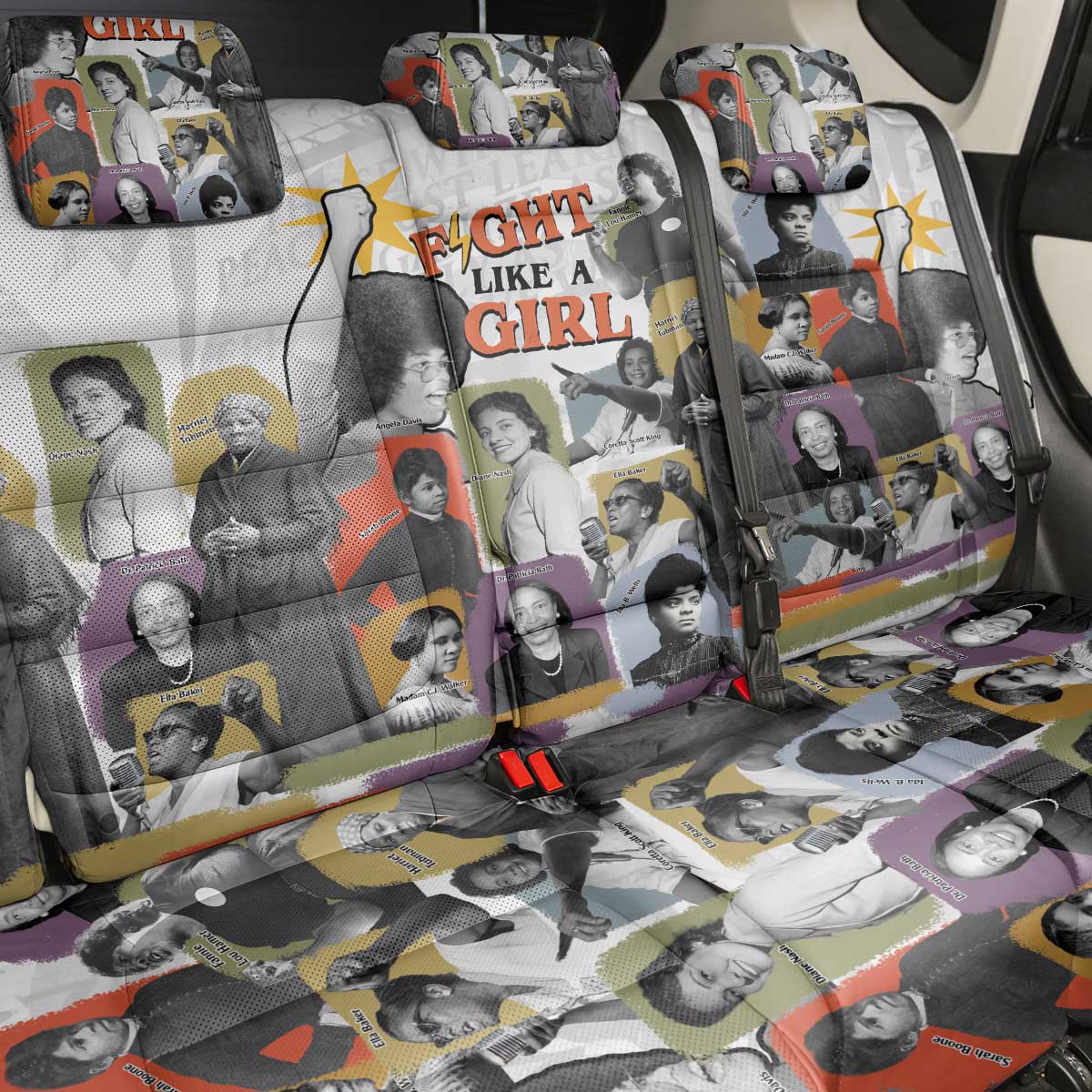 Black History Fight Like A Girl Back Car Seat Cover African Feminist Icons and Bold Retro Art Style - African Pride