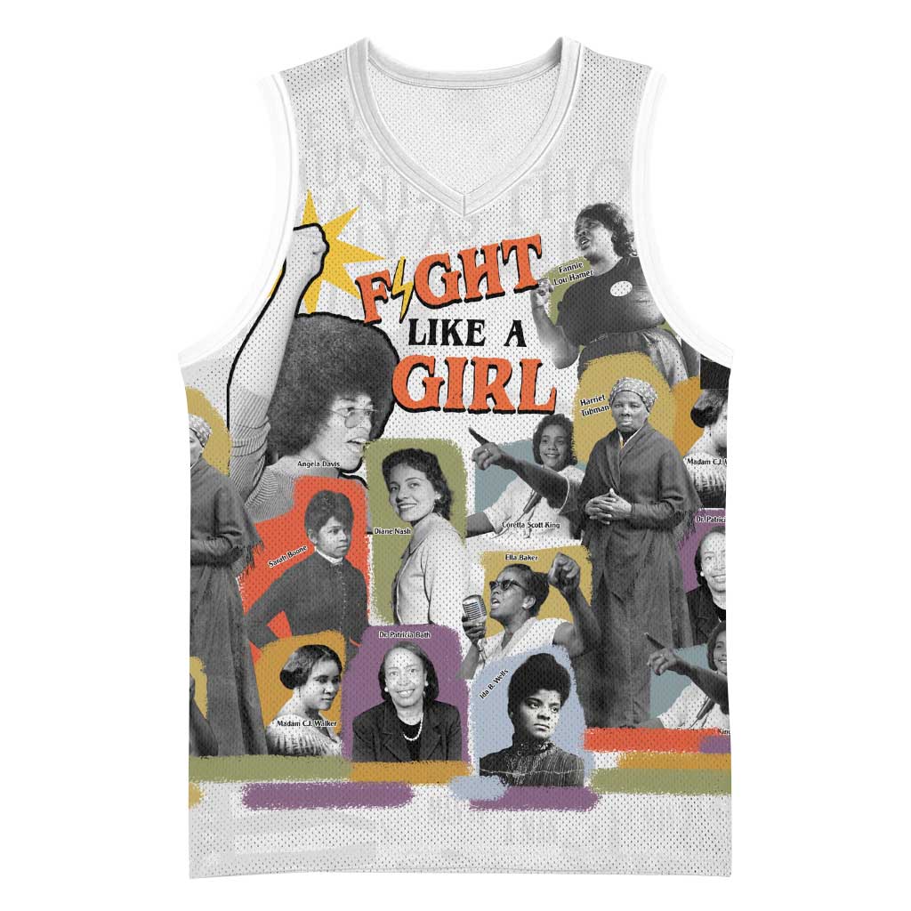 Black History Fight Like A Girl Basketball Jersey African Feminist Icons and Bold Retro Art Style - African Pride