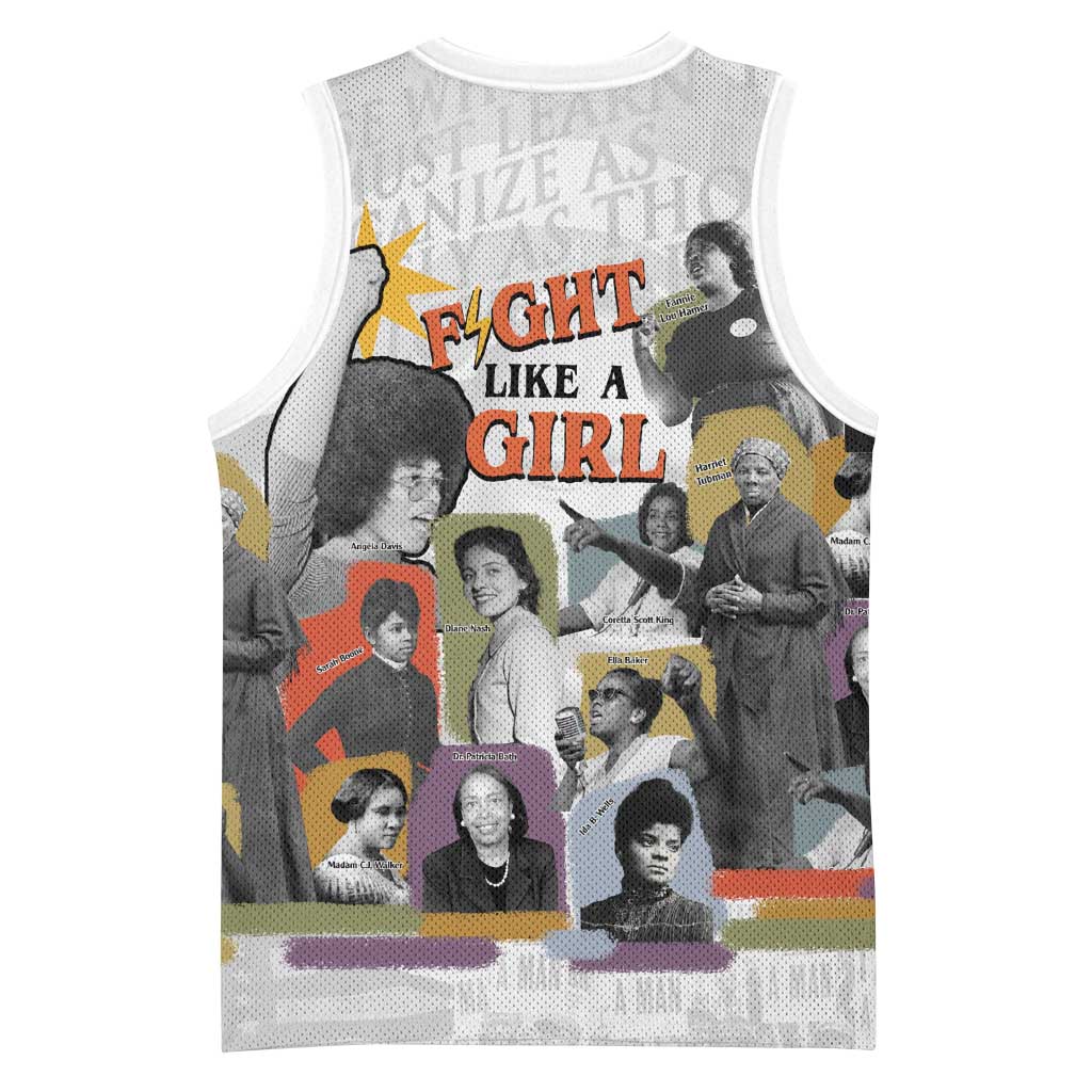 Black History Fight Like A Girl Basketball Jersey African Feminist Icons and Bold Retro Art Style - African Pride